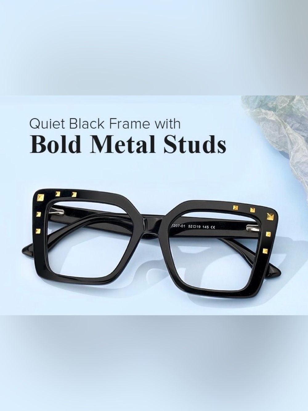 Zeelool Women's Black Square Glasses with Gold Stud Accents